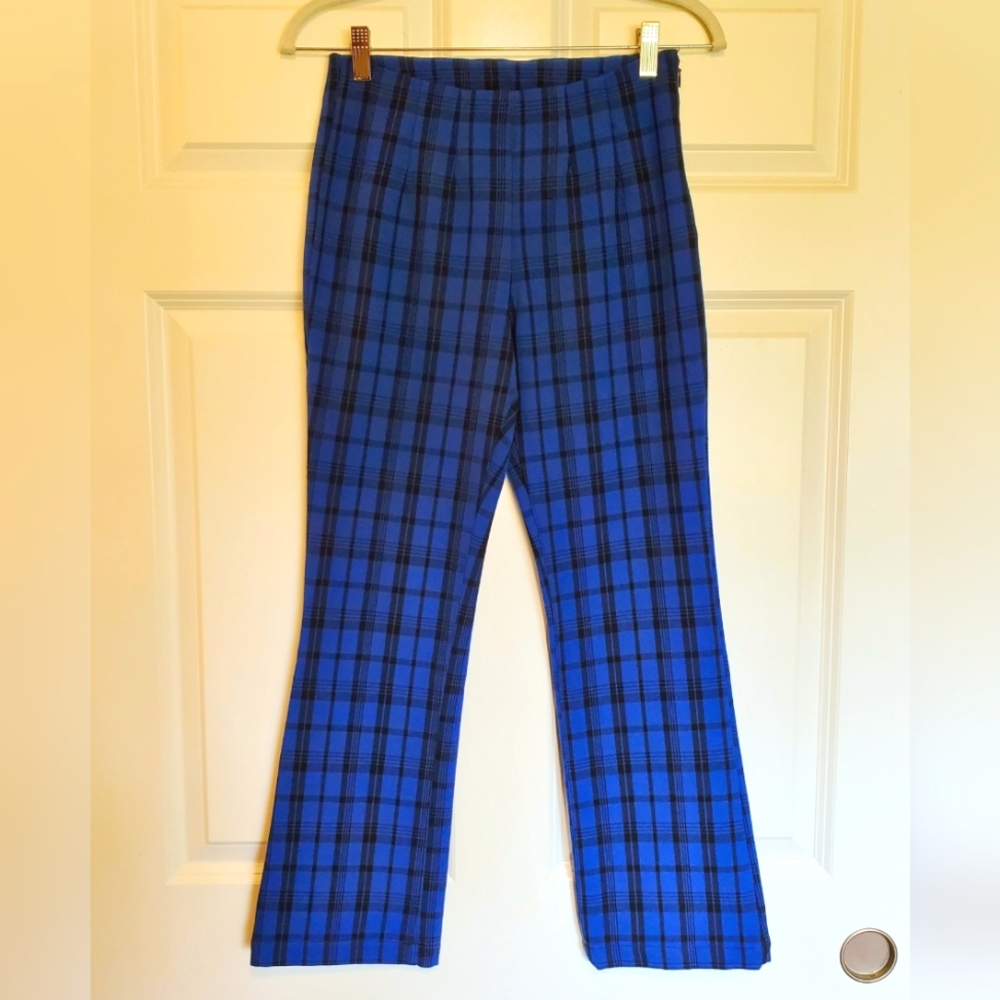 Free People blue and black plaid stretch zip up trousers US women's size x-small